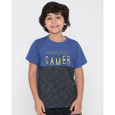 Camiseta-Infantil-Com-Recorte-Flame-Estampa-Game-Azul-Escuro