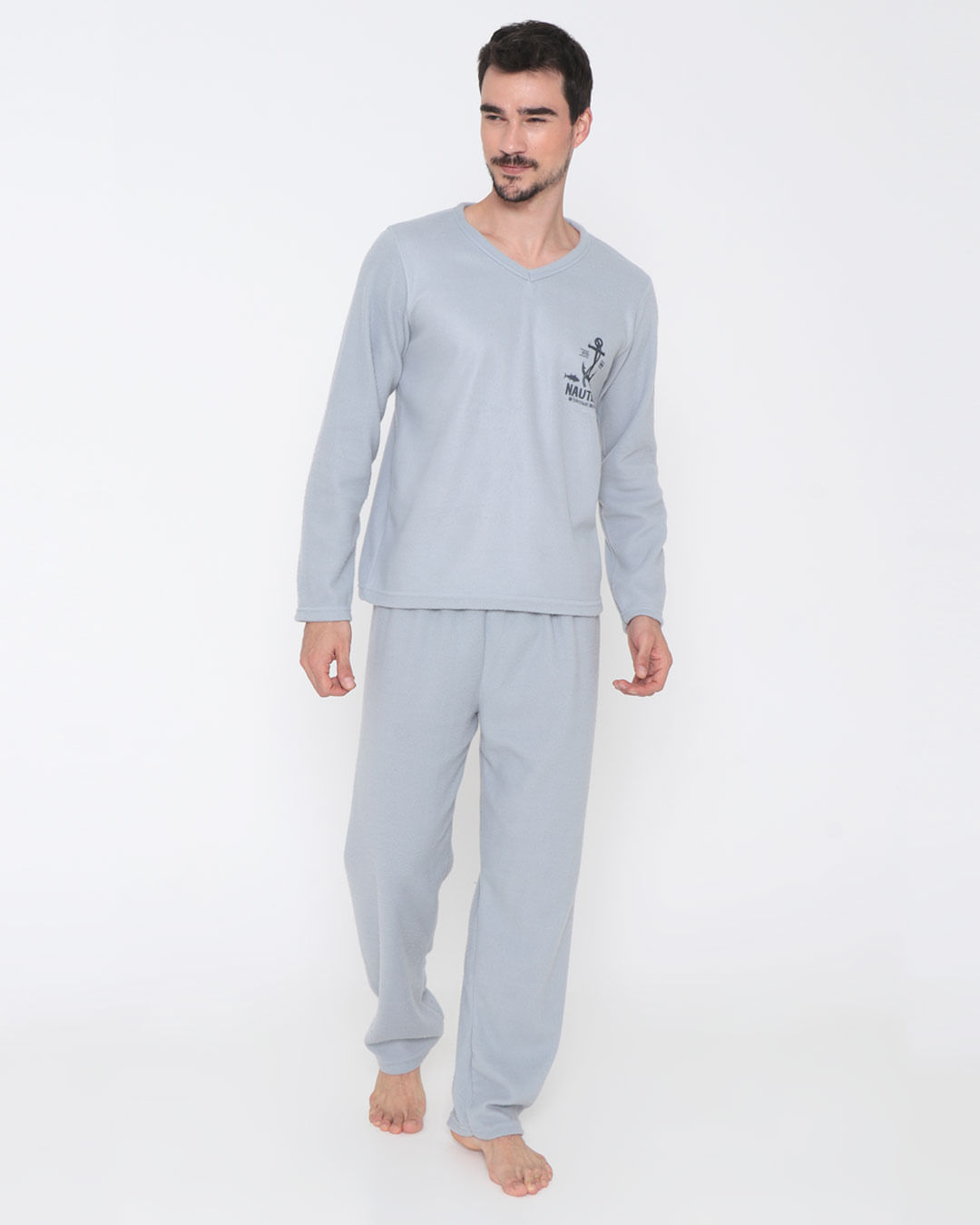 Pijama-Masculino-Gola-V-Soft-Cinza-Claro
