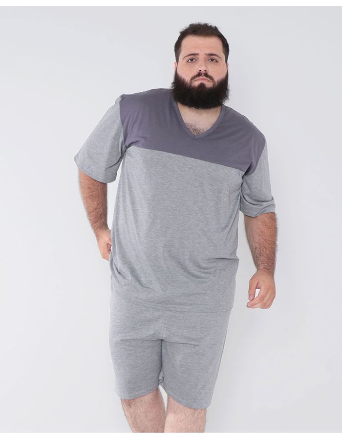 Pijama-Masculino-Plus-Size-Recortes-Mescla-Claro