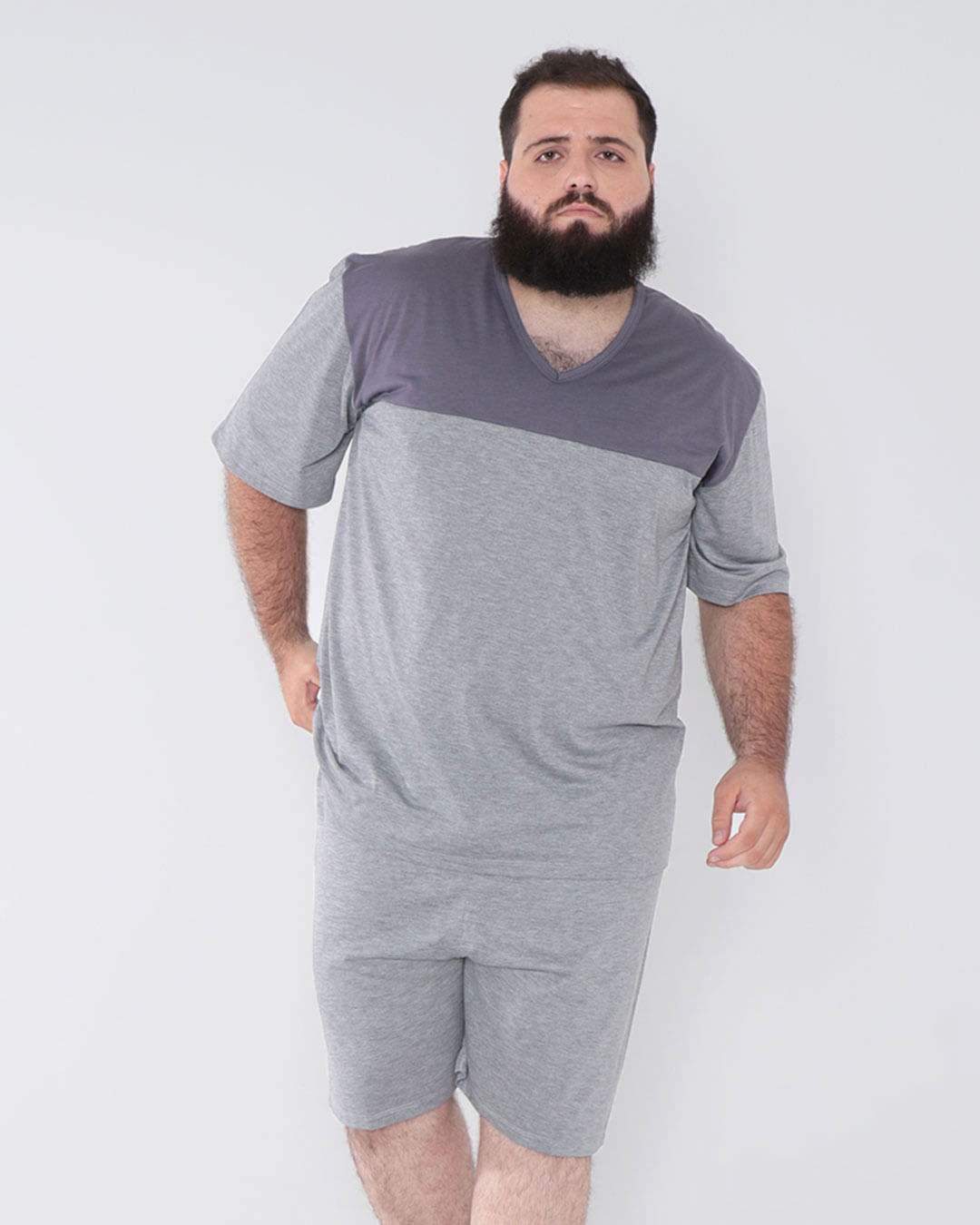 Pijama-Masculino-Plus-Size-Recortes-Mescla-Claro