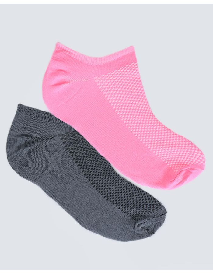 Kit-Meia-Feminina-Invisivel-2-Pares-Fitter-Rosa-Neon-E-Cinza