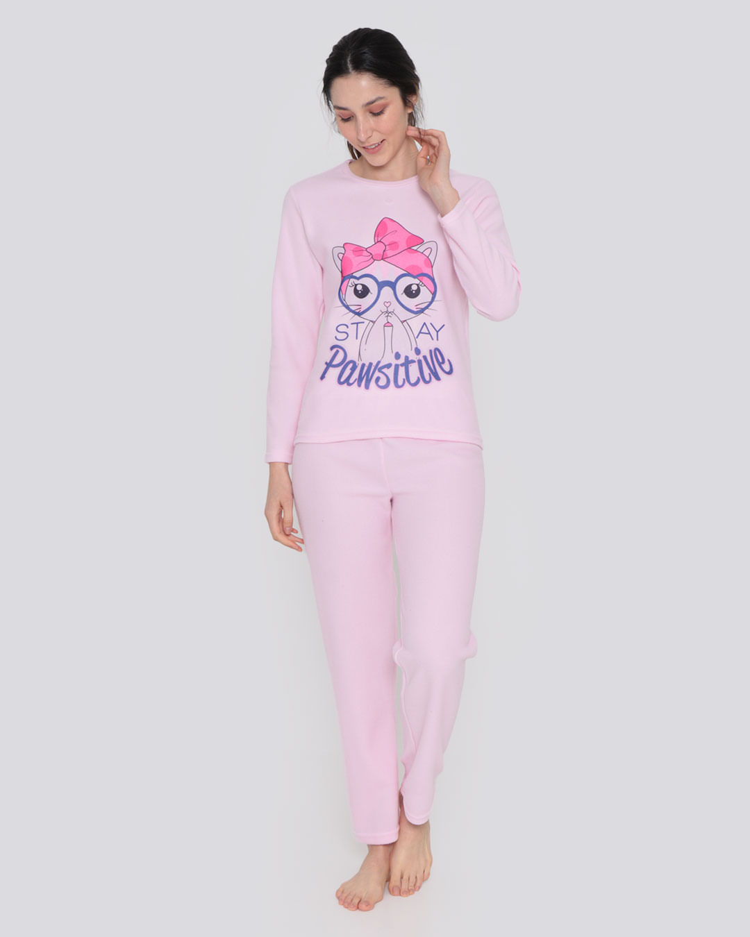 Pijama-Feminino-Soft-Longo-Estampa-Gatinho-Rosa--Claro