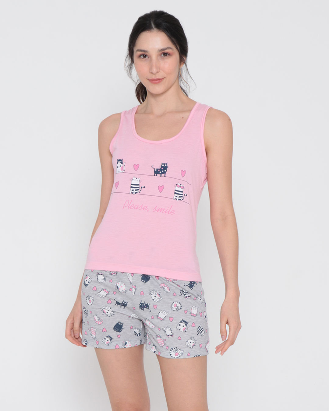 Pijama-Feminino-Regata-Estampa-Gatinhos-Rosa-Claro