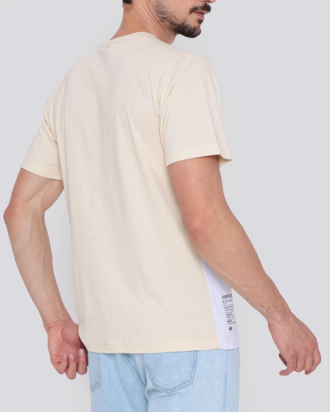 Camiseta-Masculina-Overcore-Recorte-Bege-Claro