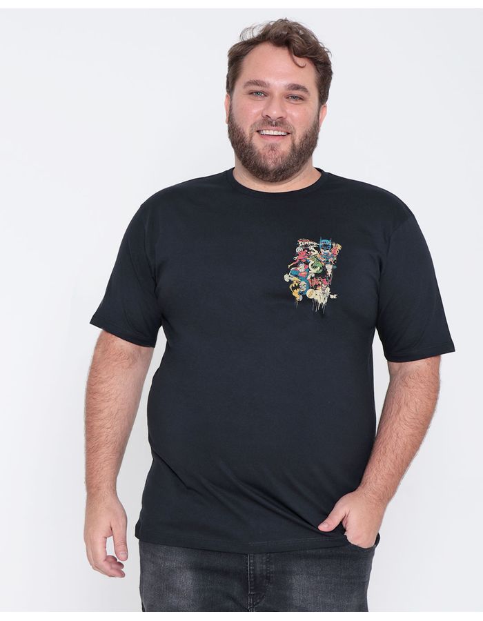 Camiseta-Masculina-Plus-Size-Liga-da-Justica-Preta-