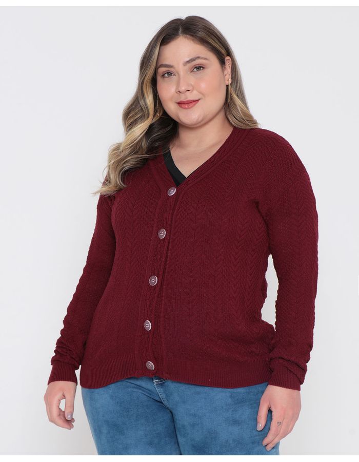 Cardigan-Feminino-Plus-Size-Trico-Vinho