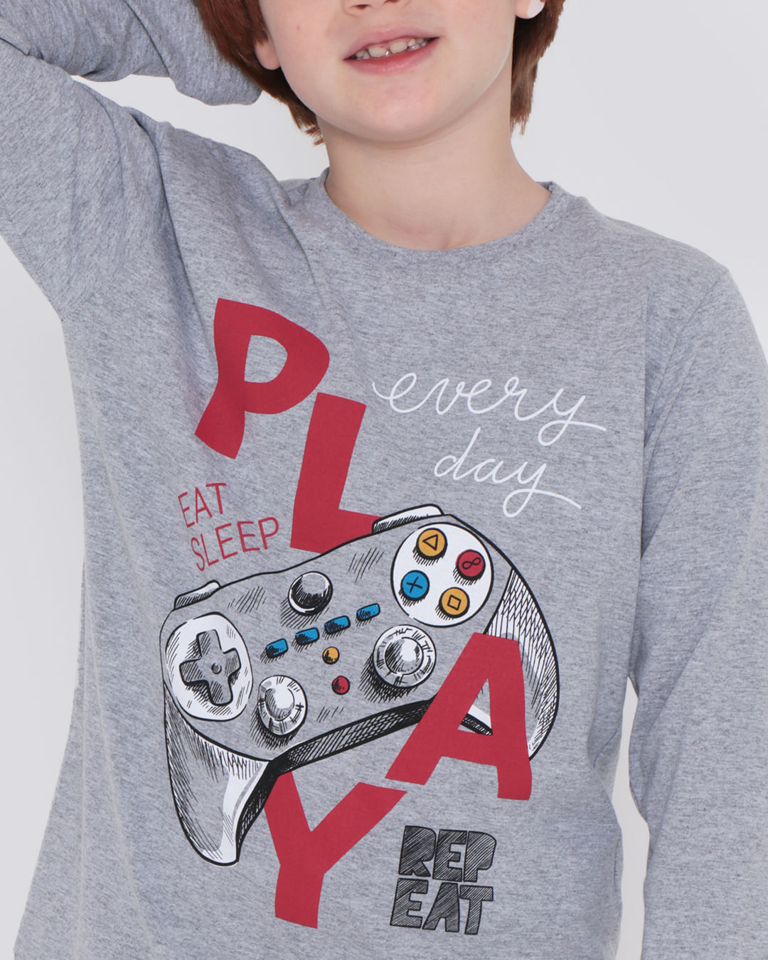 Camiseta-Infantil-Manga-Longa-Player-Cinza