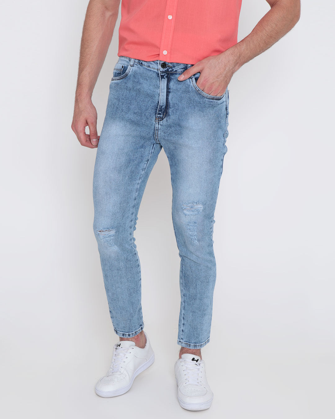 Calca-Jeans-Masculina-Cropped-Destroyed-Azul