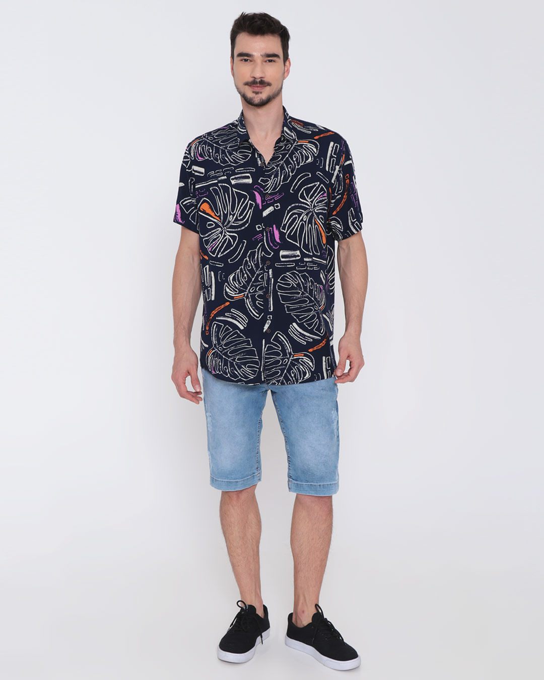 Camisa-Masculina-Viscose-Estampa-Folhagem-Marinho