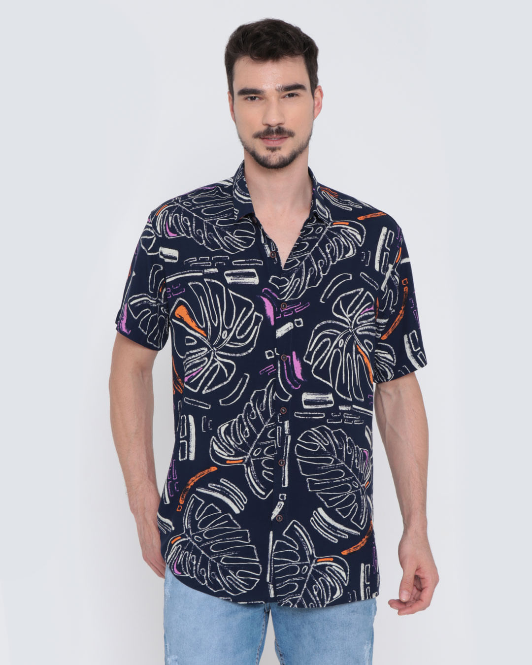 Camisa-Masculina-Viscose-Estampa-Folhagem-Marinho