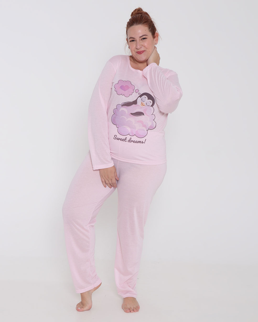 Pijama-Feminino-Plus-Size-Longo-Pinguim-Rosa-Claro