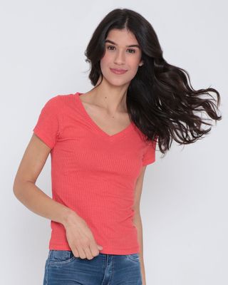 Blusa-Feminina-Decote-V-Malha-Canelada-Laranja-Medio