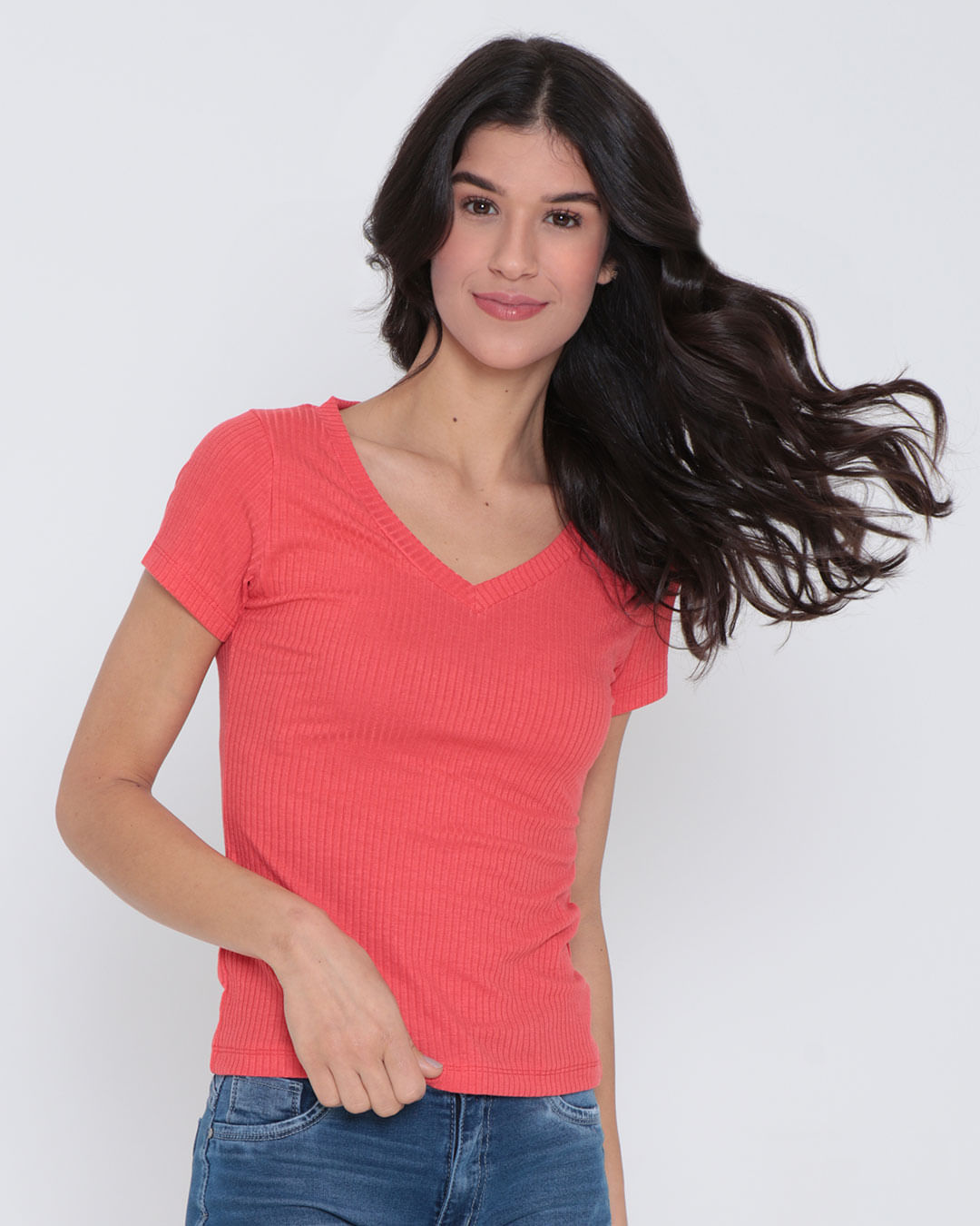 Blusa-Feminina-Decote-V-Malha-Canelada-Laranja-Medio