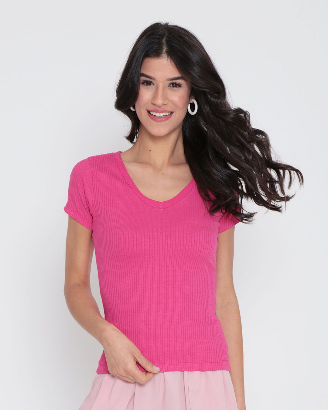 Blusa-Feminina-Decote-V-Canelada-Rosa