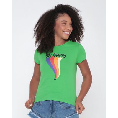 Camiseta-Feminina-Be-Happy-Verde-Claro