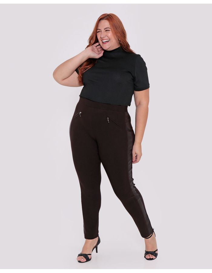 Calca-Legging-Feminina-Plus-Size-Recorte-Marrom-Escuro