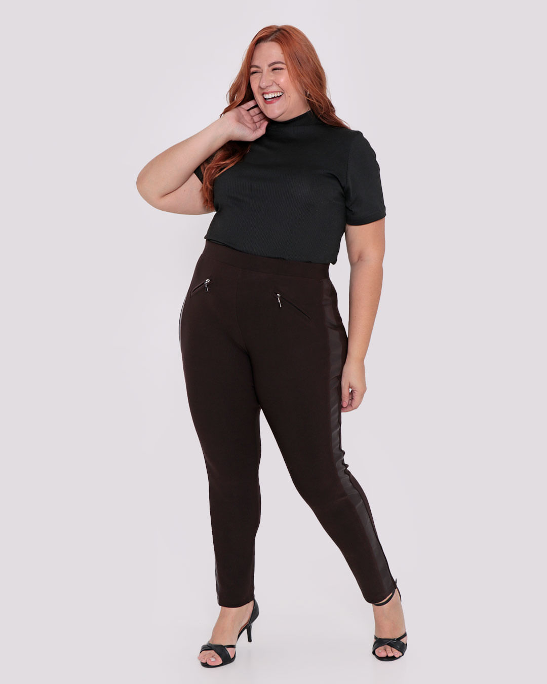 Calca-Legging-Feminina-Plus-Size-Recorte-Marrom-Escuro