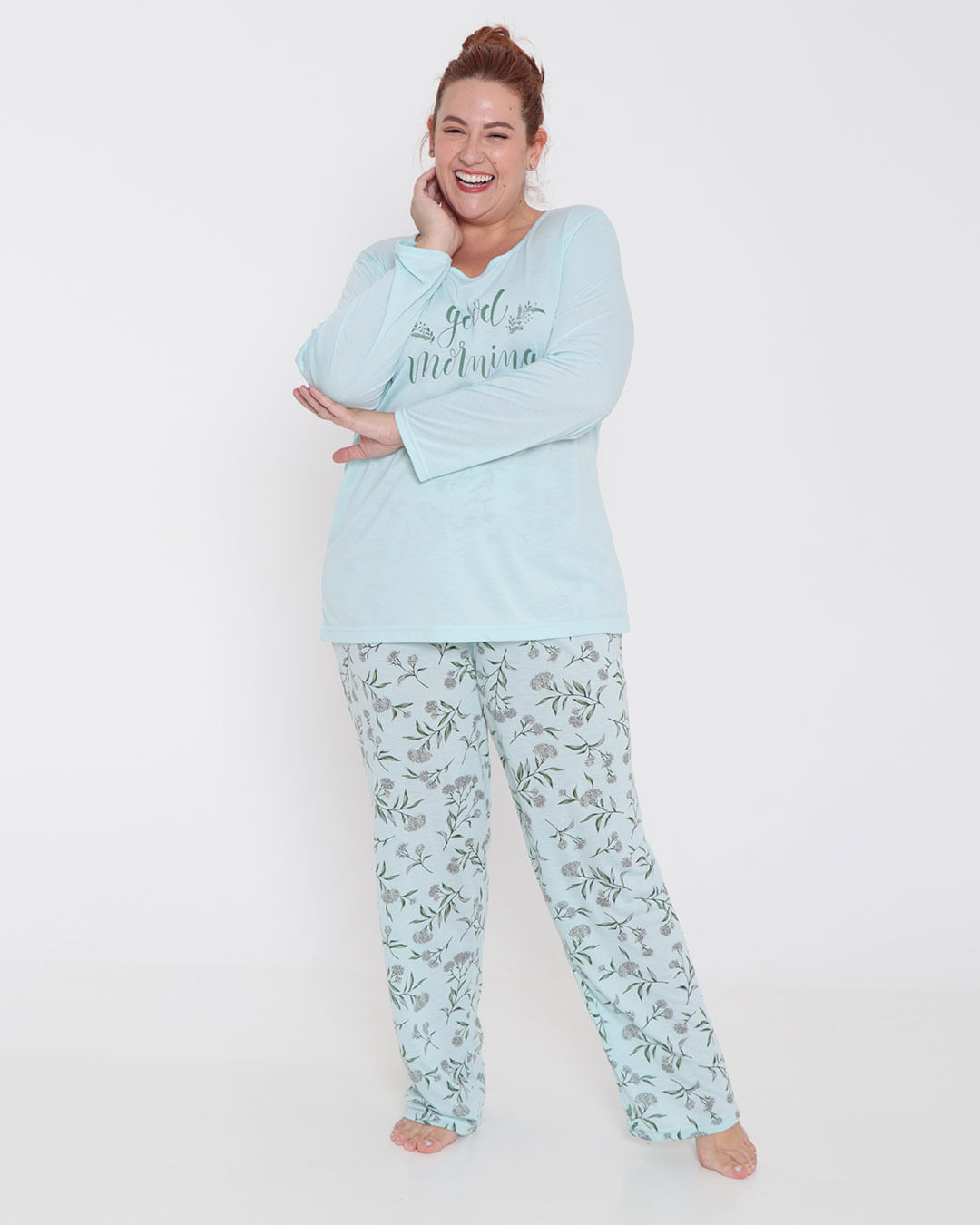 Pijama-Feminino-Plus-Size-Longo-Verde-Claro