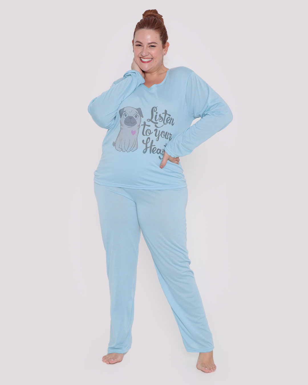 Pijama-Feminino-Plus-Size-Longo-Pug-Azul-Claro