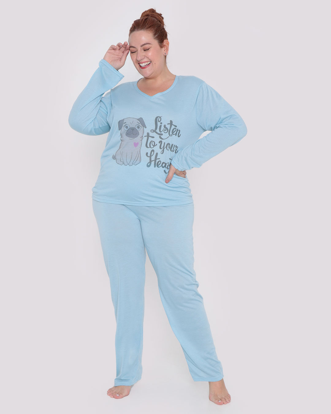 Pijama-Feminino-Plus-Size-Longo-Pug-Azul-Claro