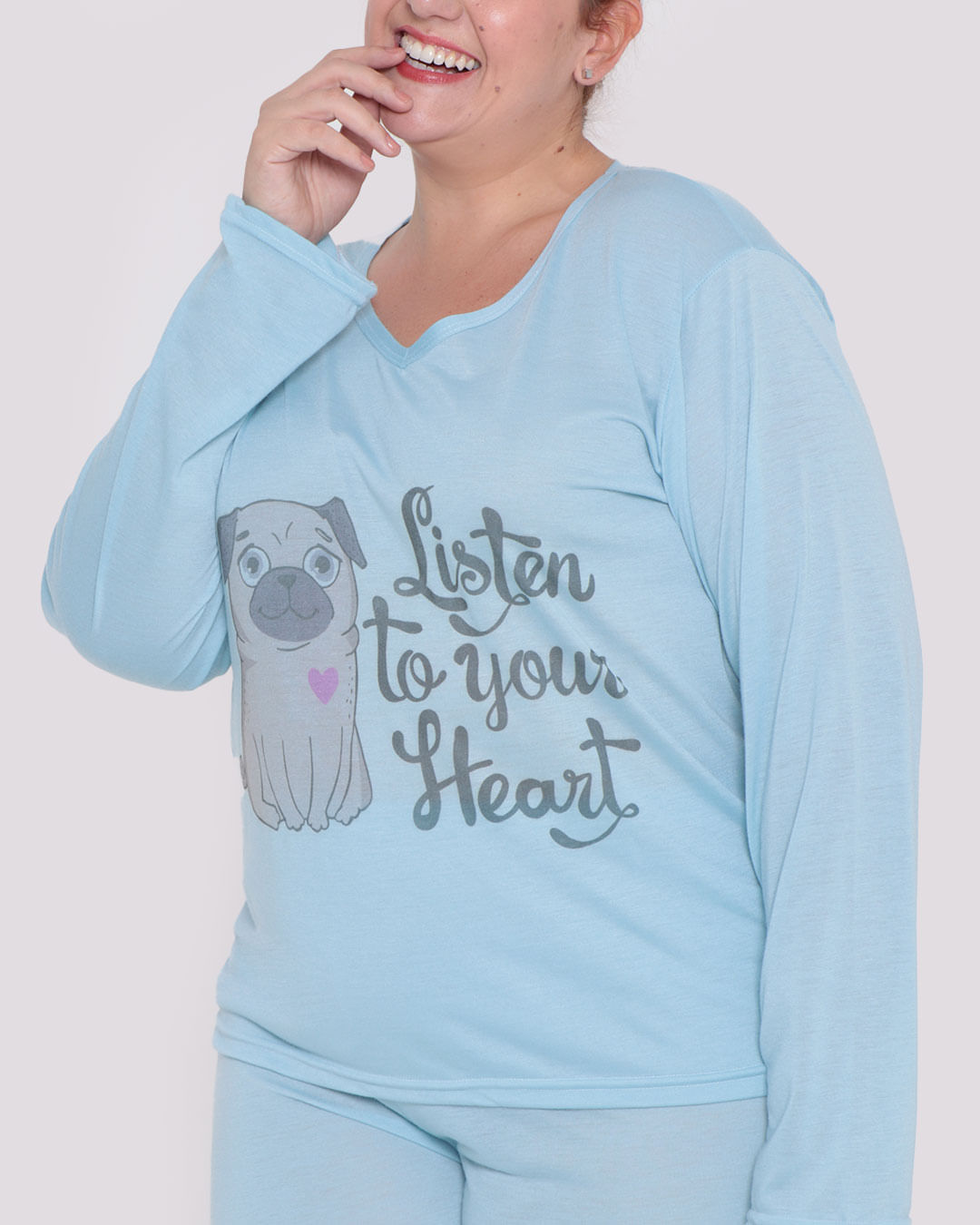 Pijama-Feminino-Plus-Size-Longo-Pug-Azul-Claro