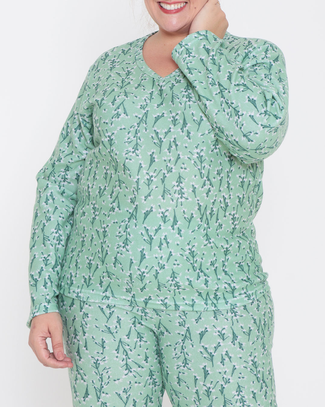Pijama-Soft-Feminino-Plus-Size-Longo-Floral-Verde-Claro