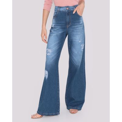 Calca-Jeans-Feminina-Destroyed-Wide-Leg-Azul-Medio