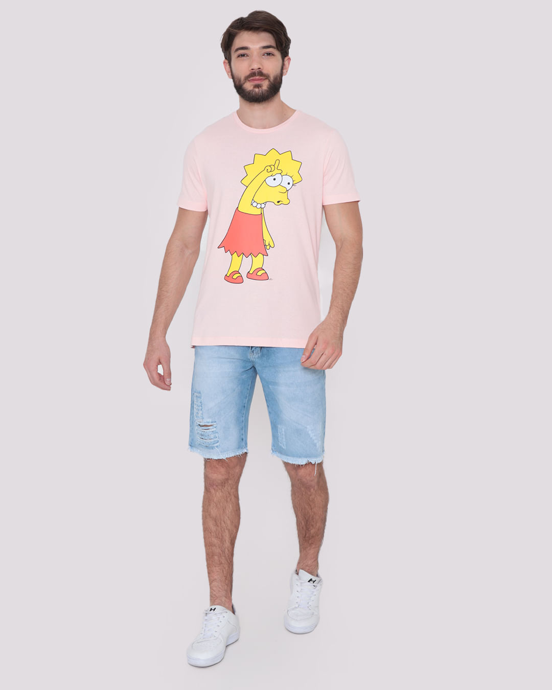 Camiseta-Masculina-Manga-Curta-Simpson-Rosa-Claro