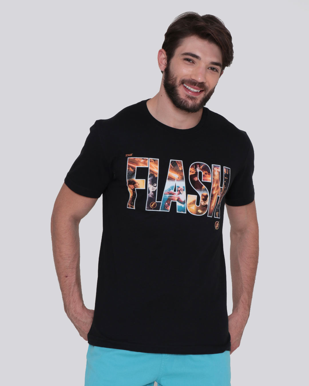 Camiseta-Masculina-Manga-Curta-Flash-Liga-Da-Justica-Preta