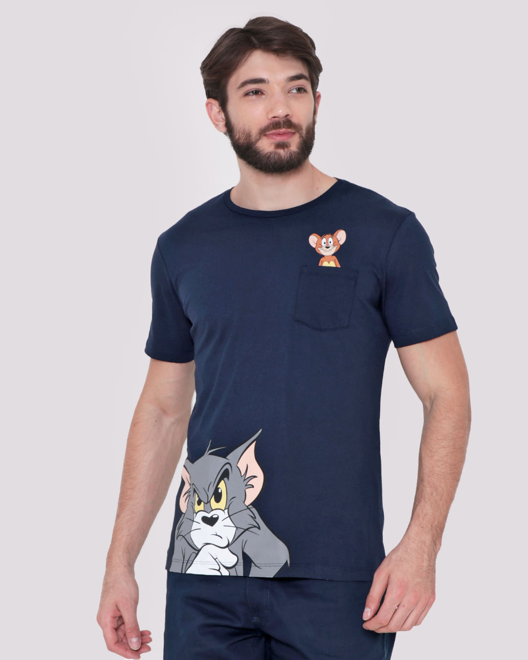 Camiseta-Masculina-Manga-Curta-Tom-Jerry-Azul-Marinho