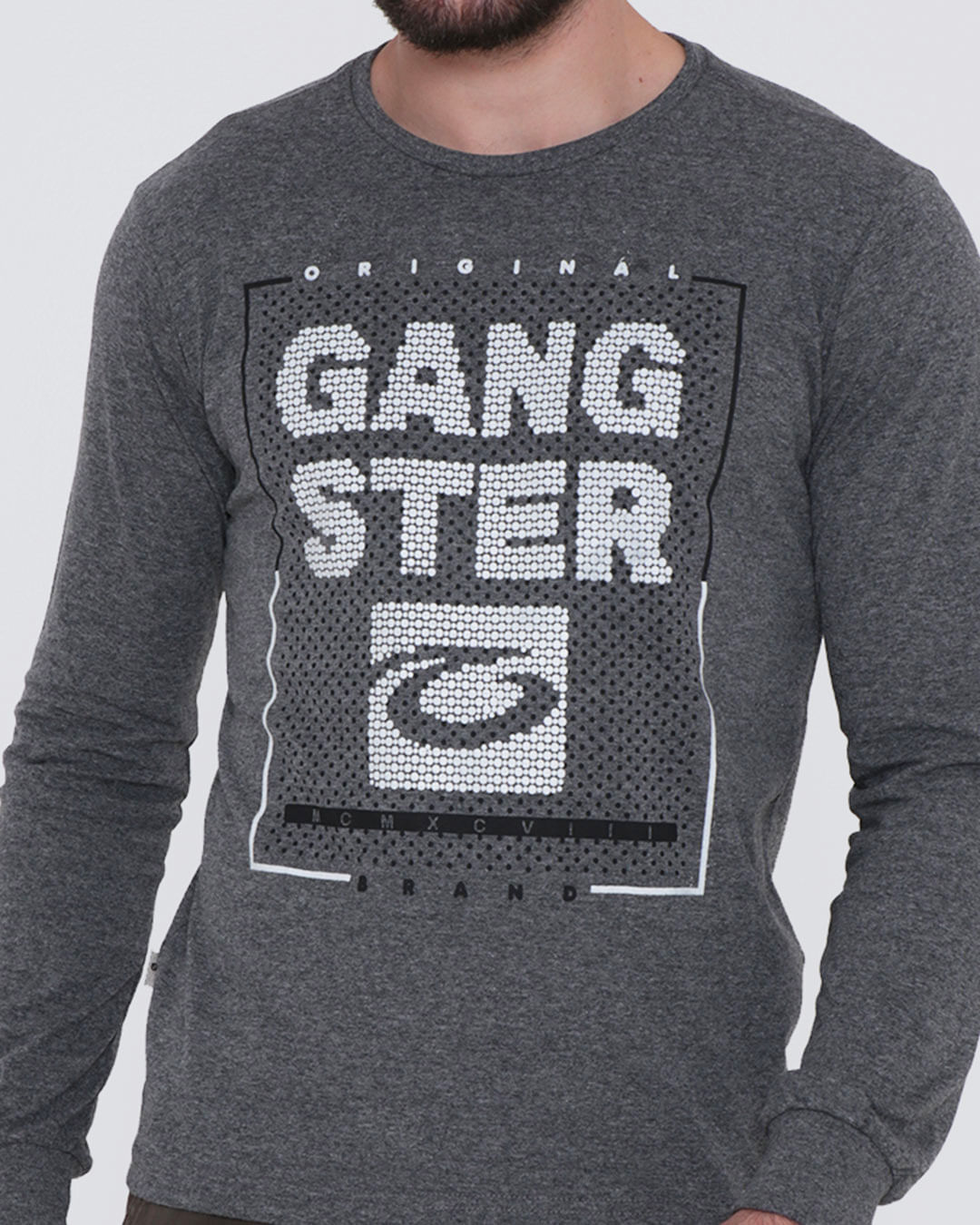 Camiseta-Masculina-Manga-Longa-Estampa-Gangster-Cinza