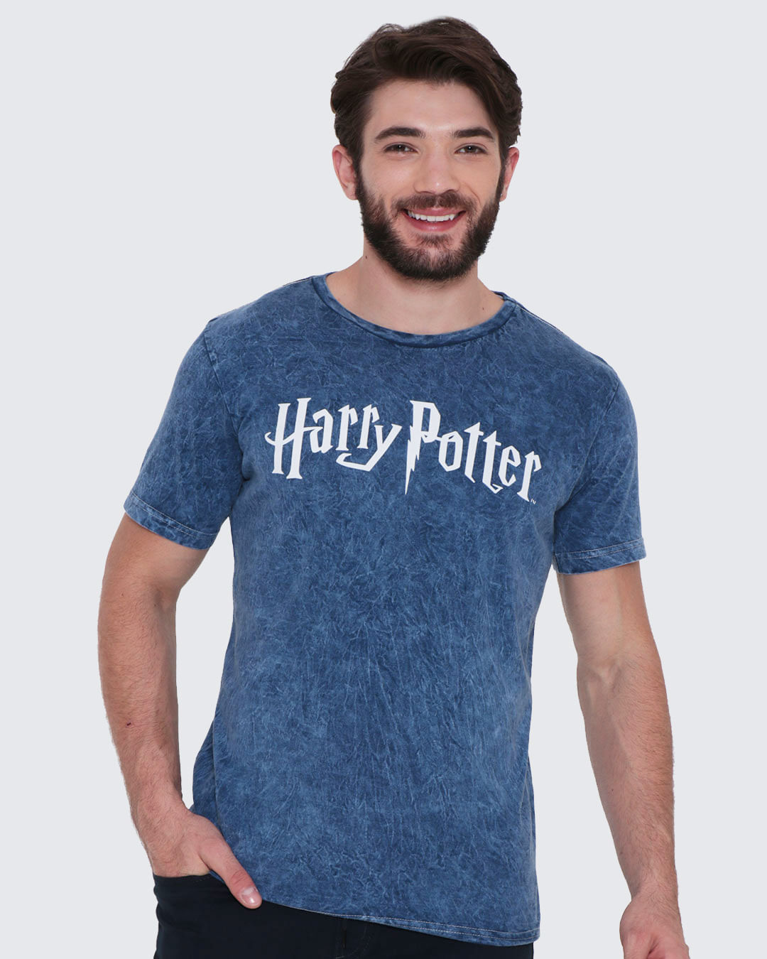 Camiseta-Masculina-Estonada-Estampa-Harry-Potter-Warner-Azul