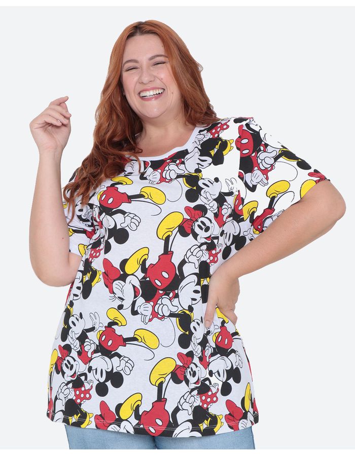 Camiseta-Feminina-Plus-Size-Mickey-Minnie-Disney-Branco