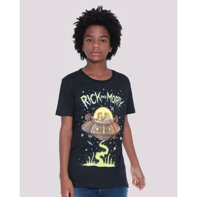 Camiseta-Juvenil-Manga-Curta-Rick-e-Morty-Preta