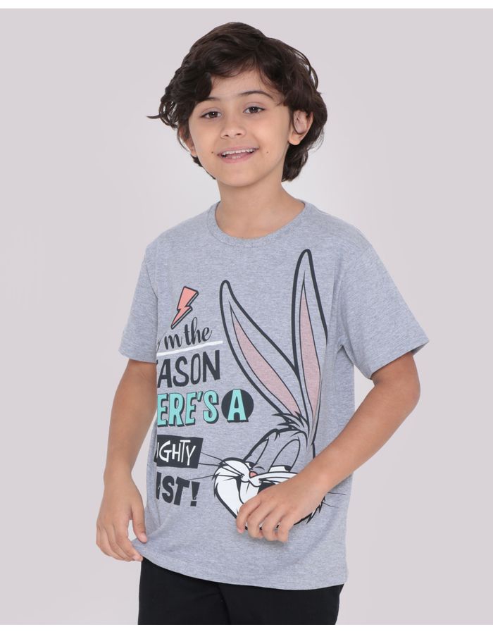 Camiseta-Infantil-Manga-Looney-Tunes-Pernalonga-Cinza