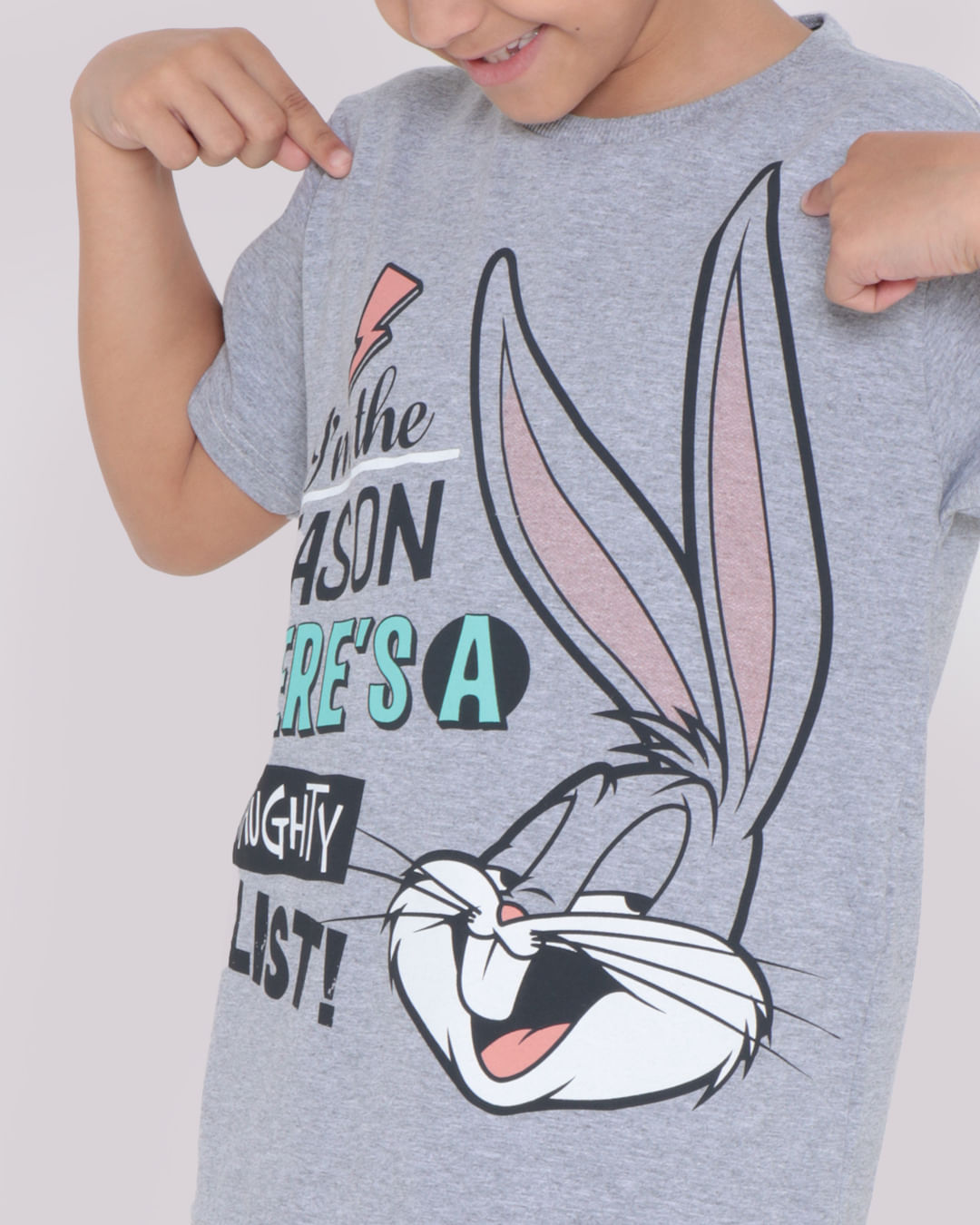Camiseta-Infantil-Manga-Looney-Tunes-Pernalonga-Cinza