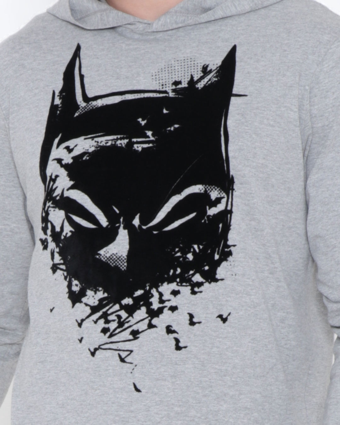 Camiseta-Masculina-Estampa-Flock-Liga-da-Justica-Batman-Cinza
