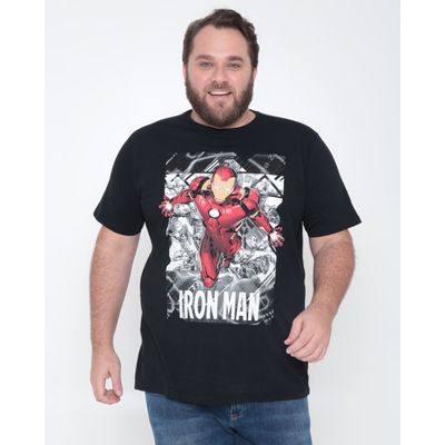 Camiseta-Plus-Size-Estampa-Homem-de-Ferro-Marvel-Preta