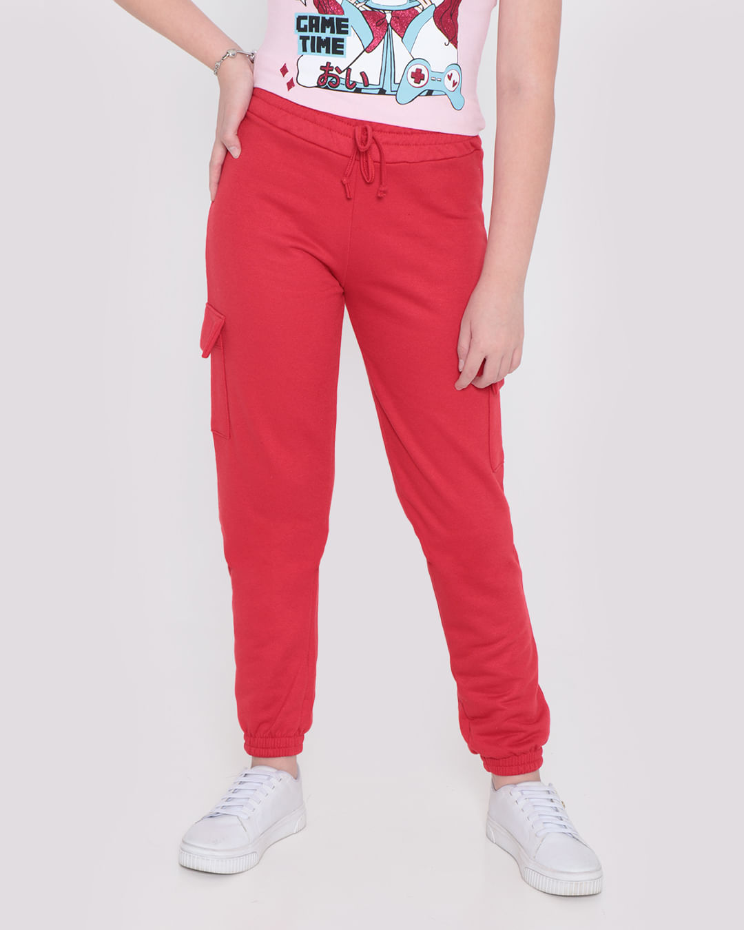 Calca-Moletom-Juvenil-Jogger-Bolso-Cargo-Vermelha