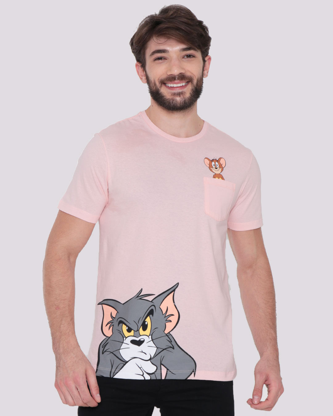 Camiseta-Masculina-Manga-Curta-Tom-Jerry-Rosa