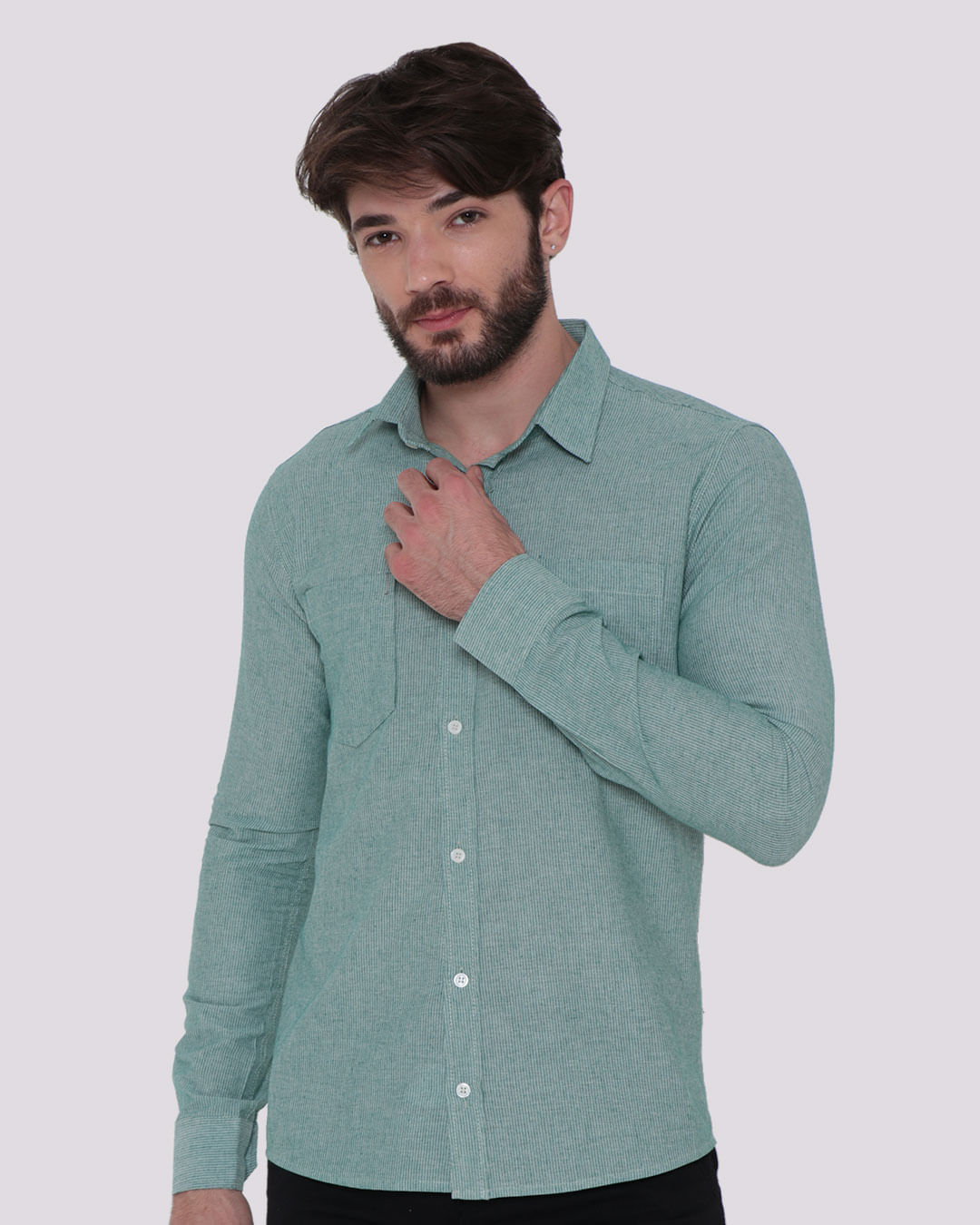 Camisa-Masculina-Listrada-Verde-Claro