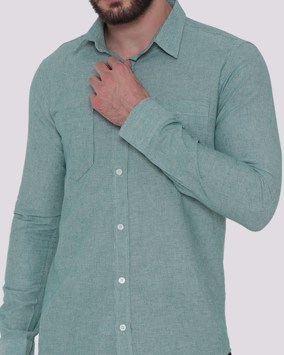 Camisa-Masculina-Listrada-Verde-Claro