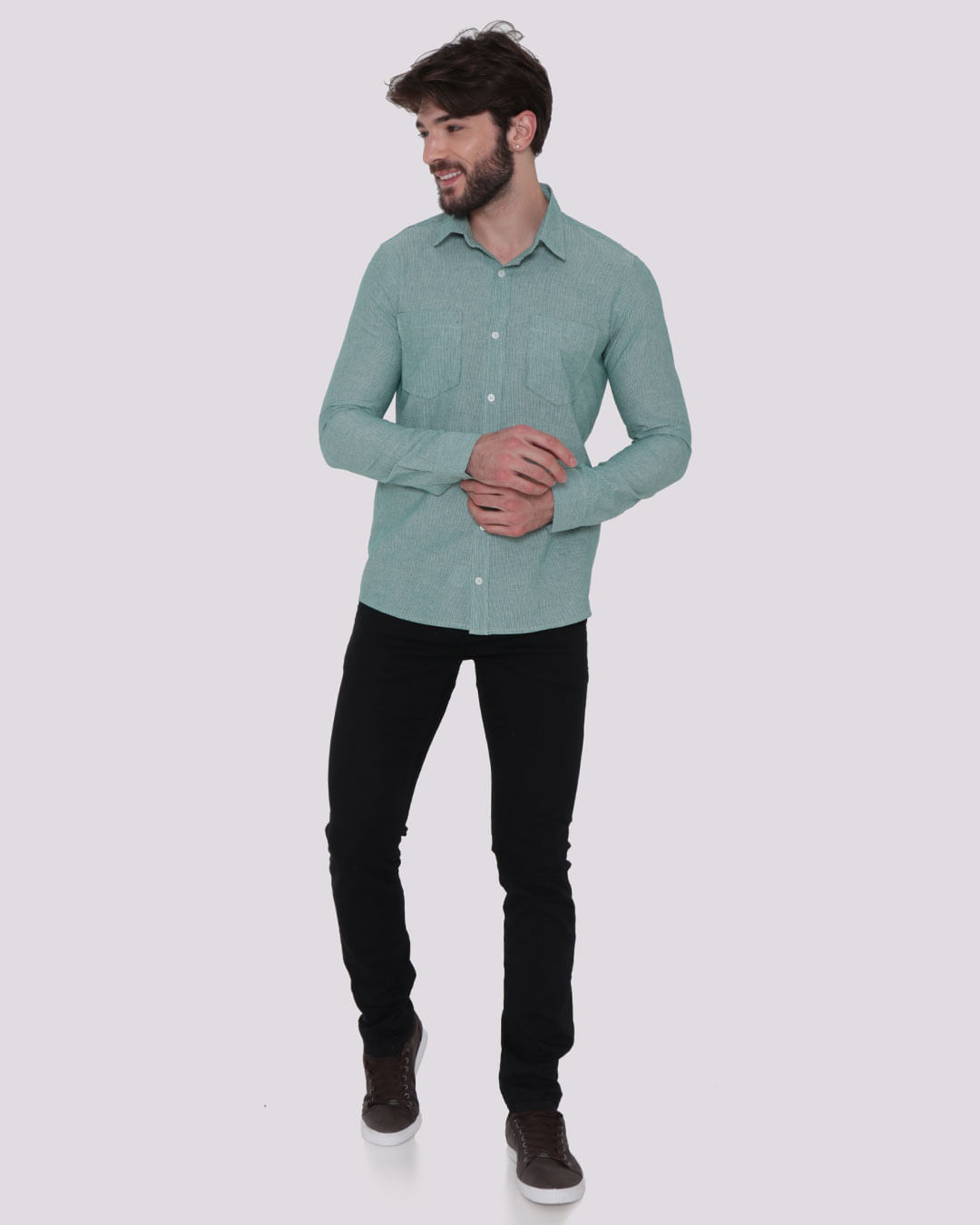 Camisa-Masculina-Listrada-Verde-Claro