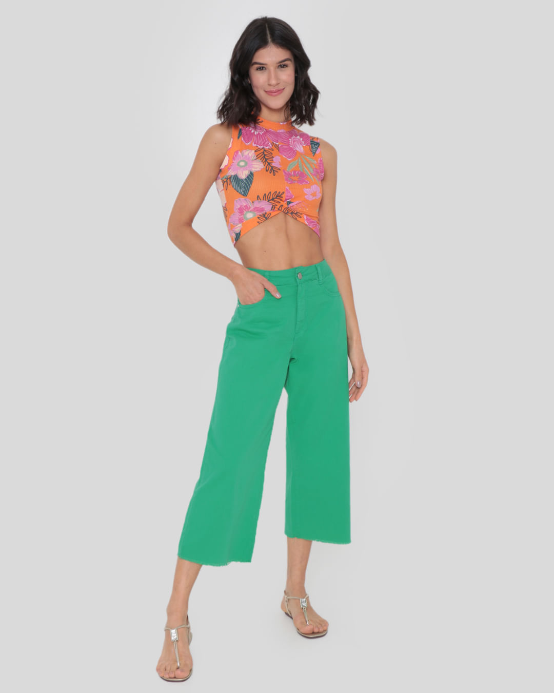 Regata-Feminina-Cropped-Gola-Alta-Floral-Laranja