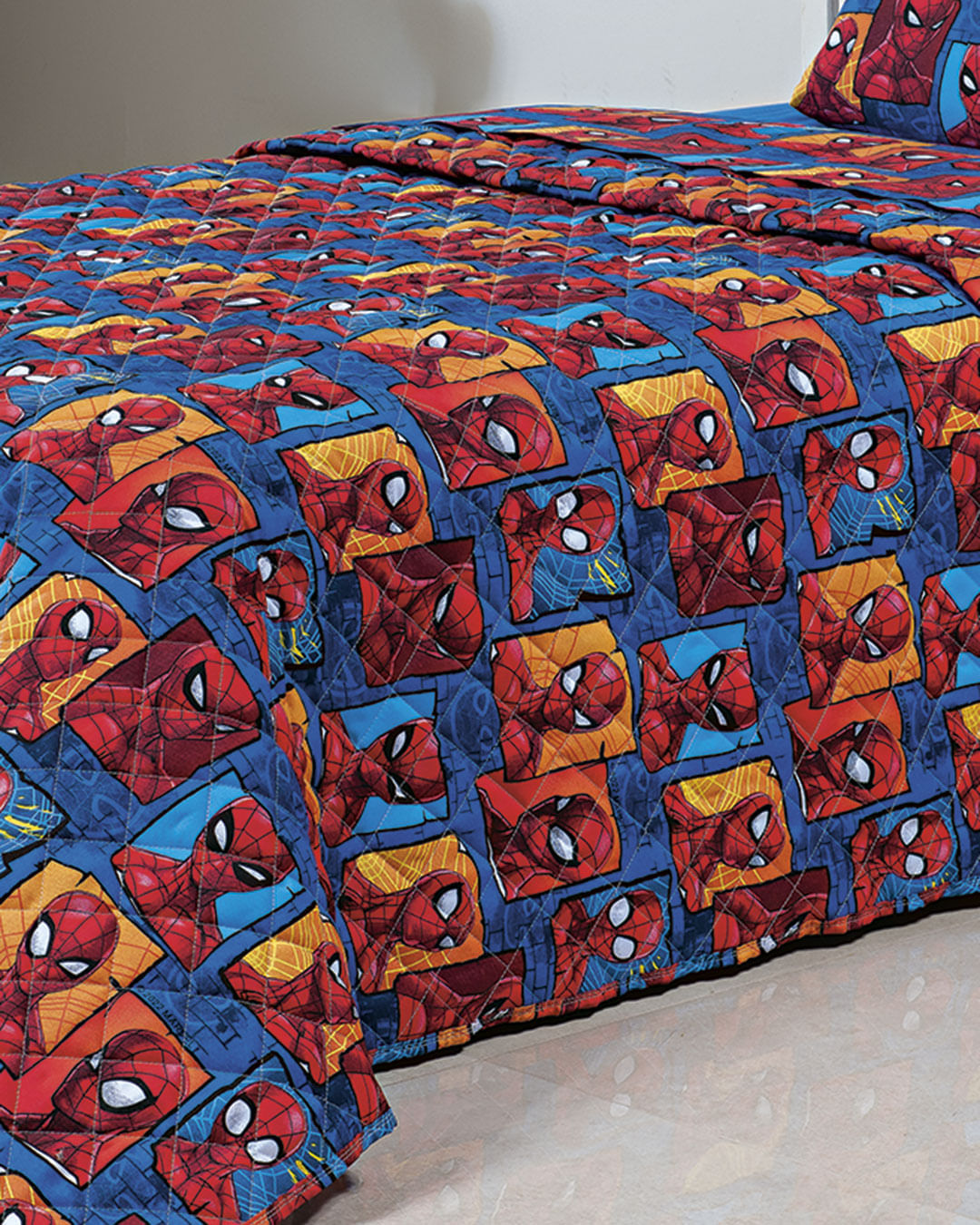 Colcha-Solteiro-Matelasse-Marvel-Homem-Aranha-Azul-Medio