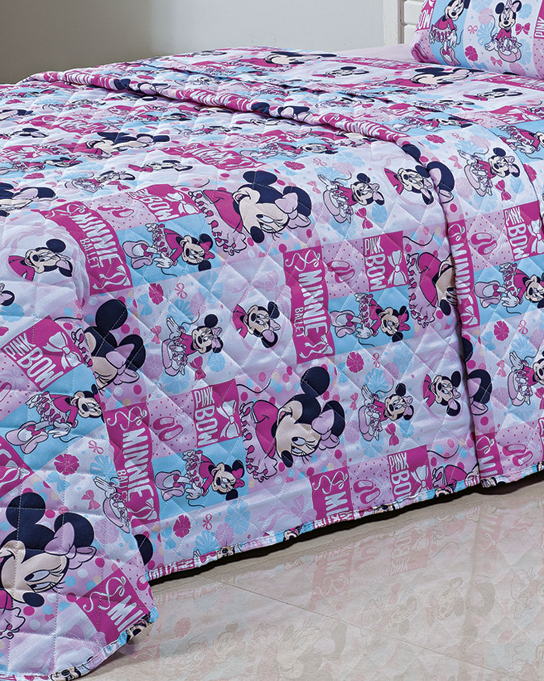 Colcha-Solteiro-Matelasse-Minnie-Disney-Branca