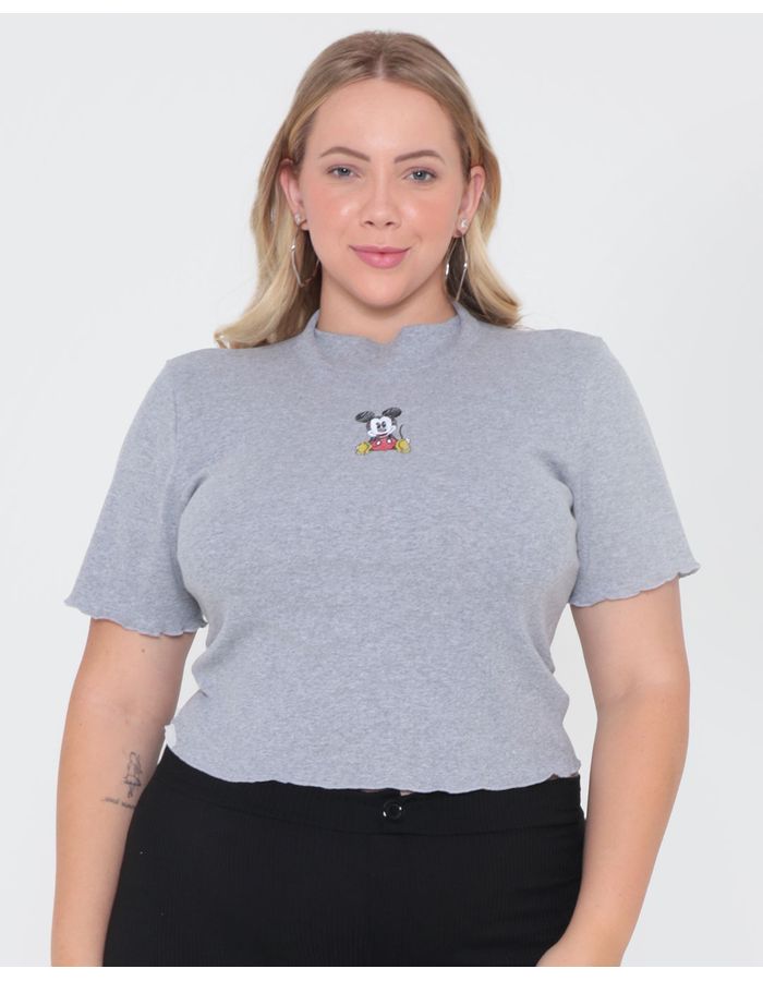 Blusa-Plus-Size-Feminina-Cropped-Disney-Mickey-Cinza