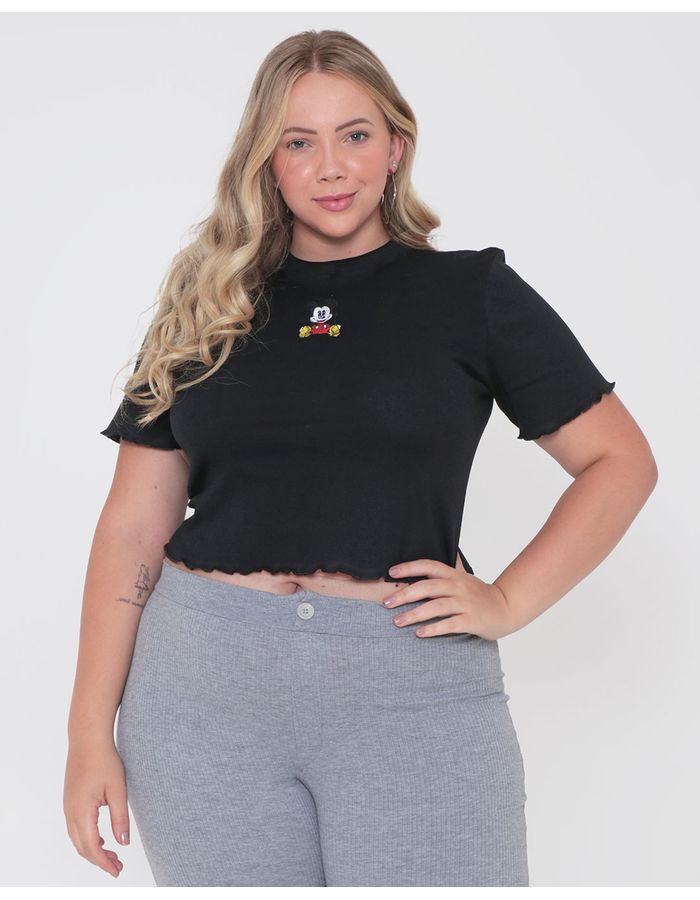 Blusa-Plus-Size-Feminina-Cropped-Disney-Mickey-Preta