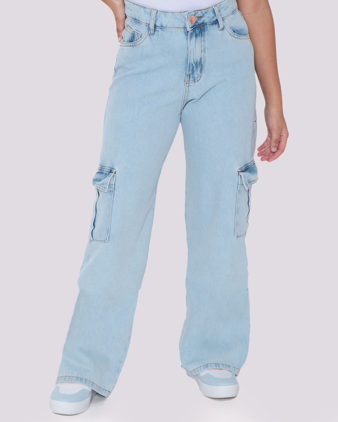 Calca-Jeans-Juvenil-Wide-Leg-Bolso-Cargo-Azul-Claro