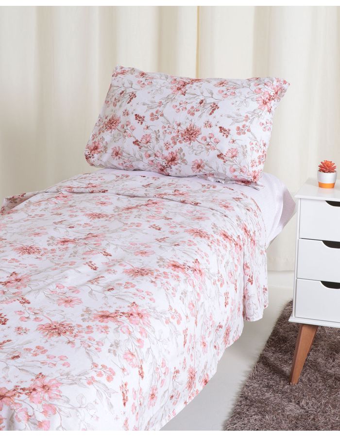 Jogo-De-Cama-Solteiro-Algodao-Attuale-Corttex-Floral-Rosa